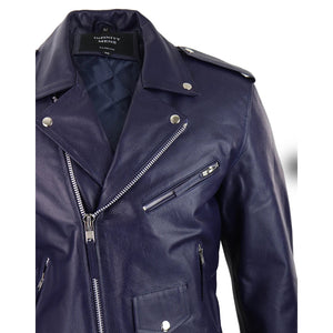 Herren-Rindsleder-Original-Cross-Zip-Brando-Biker-Motorrad-Lederjacke - Marineblau - Infinity Leather - 14
