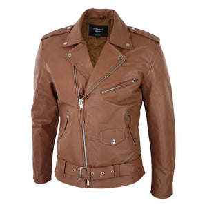 Blouson pour homme en cuir véritable style Brando Biker veste de motard marron clair - Infinity Leather - 2