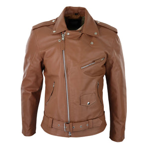 Blouson pour homme en cuir véritable style Brando Biker veste de motard marron clair - Infinity Leather - 4