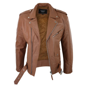 Blouson pour homme en cuir véritable style Brando Biker veste de motard marron clair - Infinity Leather - 6
