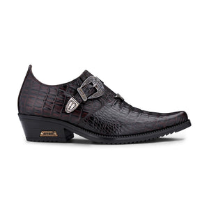 Chaussures pour homme cuir véritable style Western croco boucle métallique talon cubain Winklepickers - Noir - Etor - 7