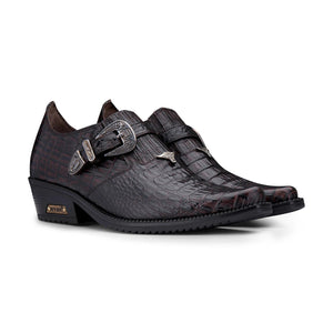 Chaussures pour homme cuir véritable style Western croco boucle métallique talon cubain Winklepickers - Noir - Etor - 8