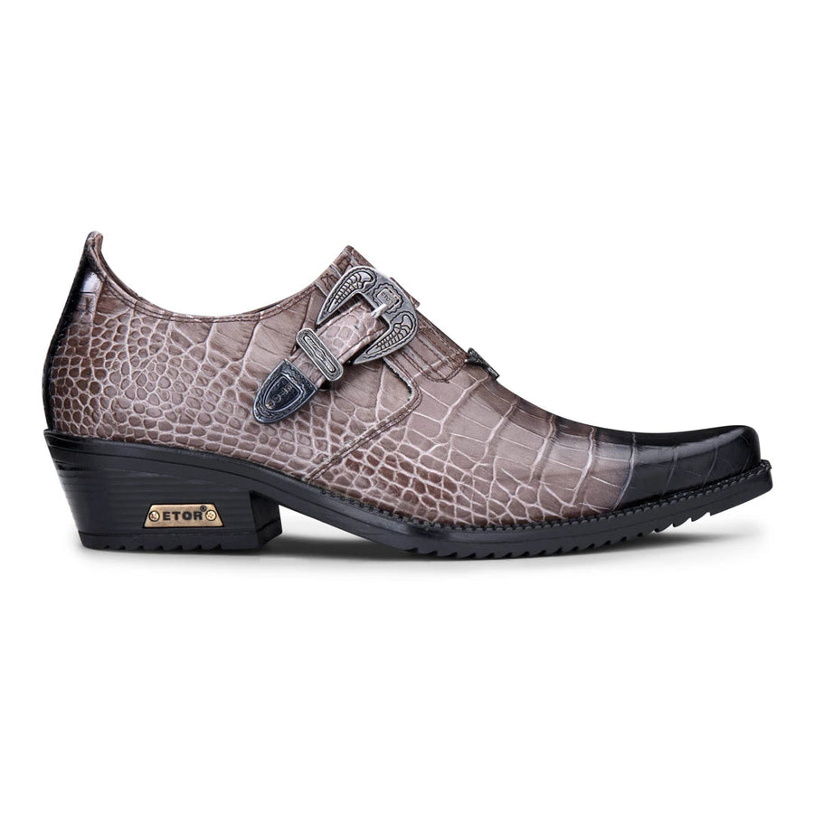 Herrenschuhe 100% Echtleder Western Design Krokodilleder Muster Kuba Absatz - Braun - Etor - 1
