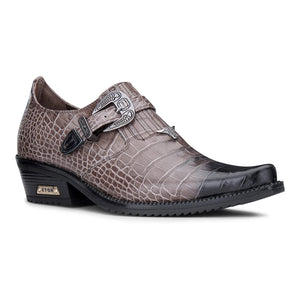 Chaussures pour homme cuir véritable style Western croco boucle métallique talon cubain Winklepickers - Marron - Etor - 2