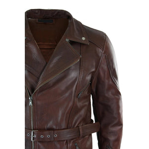 Schwarze 3/4-Motorrad-Biker-Langlederjacke für Herren mit Kreuzreißverschluss und Gürtel von CE Armor - Pro Speed - 3