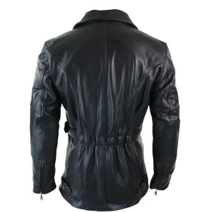Schwarze 3/4-Motorrad-Biker-Langlederjacke für Herren mit Kreuzreißverschluss und Gürtel von CE Armor - Pro Speed - 5