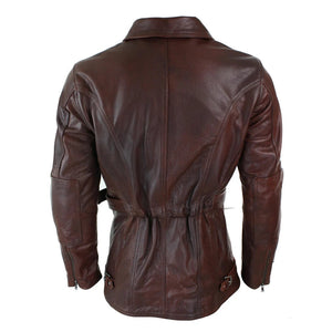 Schwarze 3/4-Motorrad-Biker-Langlederjacke für Herren mit Kreuzreißverschluss und Gürtel von CE Armor - Pro Speed - 6