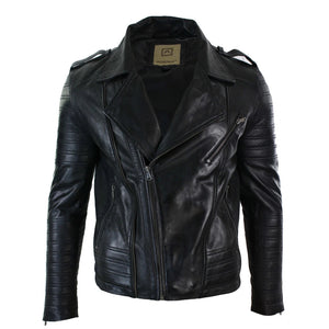 Herren-Bikerjacke mit Kreuzreißverschluss schwarzes Leder Urban - Aviatrix - 1