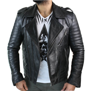 Herren-Bikerjacke mit Kreuzreißverschluss schwarzes Leder Urban - Aviatrix - 2