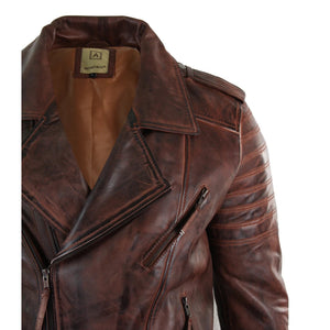Herren-Bikerjacke mit Kreuzreißverschluss schwarzes Leder Urban - Holz - Aviatrix - 11