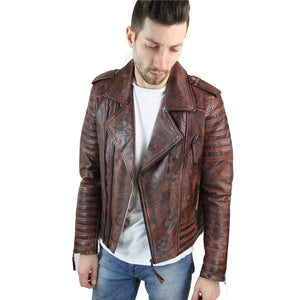 Herren-Bikerjacke mit Kreuzreißverschluss schwarzes Leder Urban - Holz - Aviatrix - 7