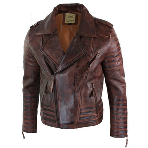 Herren-Bikerjacke mit Kreuzreißverschluss schwarzes Leder Urban - Holz - Aviatrix - 8