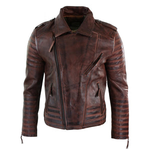 Herren-Bikerjacke mit Kreuzreißverschluss schwarzes Leder Urban - Holz - Aviatrix - 9