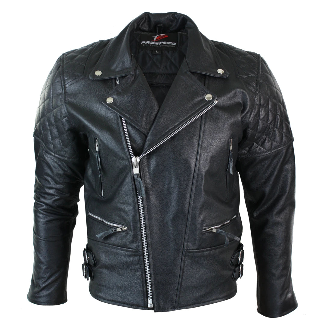 Herren-Bikerjacke mit Kreuzreißverschluss CE-Rüstung Motorradschutz Leder - Aviatrix - 1