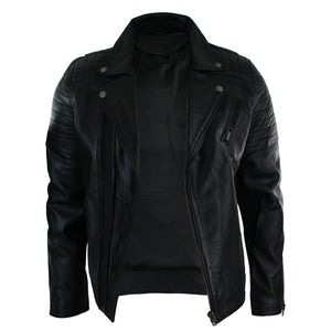 Giacca Aderente da Uomo in Vera Pelle e Zip Laterale Biker Brando retro Vintage - Nero - Infinity Leather - 3