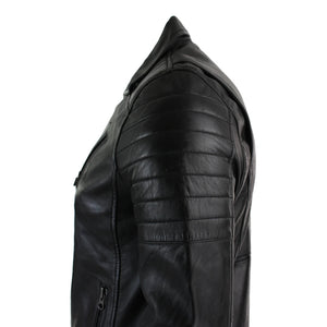 Giacca Aderente da Uomo in Vera Pelle e Zip Laterale Biker Brando retro Vintage - Nero - Infinity Leather - 5