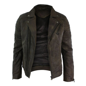 Giacca Aderente da Uomo in Vera Pelle e Zip Laterale Biker Brando retro Vintage - Marrone - Infinity Leather - 34