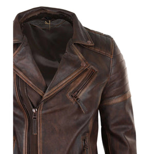 Giacca Aderente da Uomo in Vera Pelle e Zip Laterale Biker Brando retro Vintage - Marrone Rosato - Infinity Leather - 10