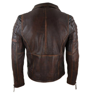 Giacca Aderente da Uomo in Vera Pelle e Zip Laterale Biker Brando retro Vintage - Marrone Rosato - Infinity Leather - 11