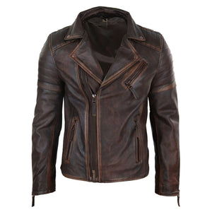 Giacca Aderente da Uomo in Vera Pelle e Zip Laterale Biker Brando retro Vintage - Marrone Rosato - Infinity Leather - 7