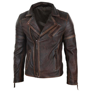 Giacca Aderente da Uomo in Vera Pelle e Zip Laterale Biker Brando retro Vintage - Marrone Rosato - Infinity Leather - 8
