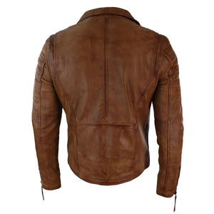 Giacca Aderente da Uomo in Vera Pelle e Zip Laterale Biker Brando retro Vintage - Nocciola - Infinity Leather - 25
