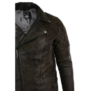 Chaqueta de cuero punk rock de bicicletas marrones de cross cross masculinos - Marrón - Aviatrix - 3
