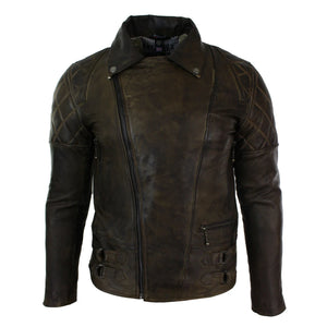 Chaqueta de cuero punk rock de bicicletas marrones de cross cross masculinos - Marrón - Aviatrix - 5