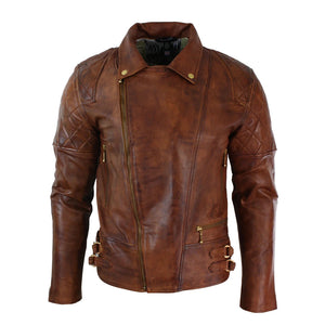 Chaqueta de cuero punk rock de bicicletas marrones de cross cross masculinos - Madera - Aviatrix - 12
