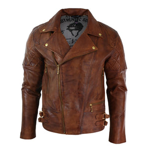 Chaqueta de cuero punk rock de bicicletas marrones de cross cross masculinos - Madera - Aviatrix - 8