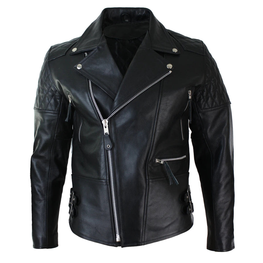 Herrenjacke 100% Echtleder Schwarz Weiß Rindsleder Brando Vintage - Infinity Leather - 1