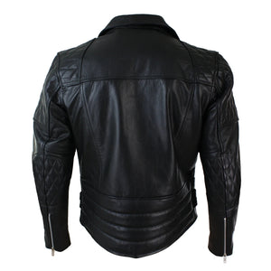 Giacca Corta Imbottita da Uomo in Vera Pelle Zip Laterale Biker Brando Vintage - Nero - Infinity Leather - 4