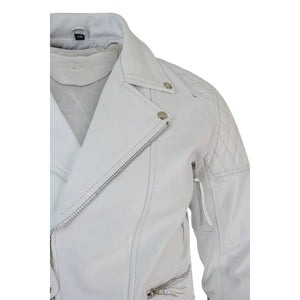 Giacca Corta Imbottita da Uomo in Vera Pelle Zip Laterale Biker Brando Vintage - Bianco - Infinity Leather - 7