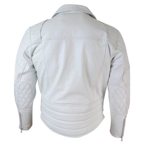 Giacca Corta Imbottita da Uomo in Vera Pelle Zip Laterale Biker Brando Vintage - Bianco - Infinity Leather - 8