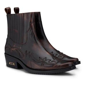 Men's Dark Brown Distressed Leather Ankle Boots - Black - Etor - 2