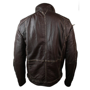 Herrenjacke 100% Echtleder Schwarz Braun Getragenes Design Hoher Kragen Lässig - Infinity Leather - 10
