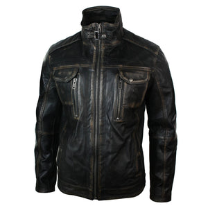 Herrenjacke 100% Echtleder Schwarz Braun Getragenes Design Hoher Kragen Lässig - Infinity Leather - 2