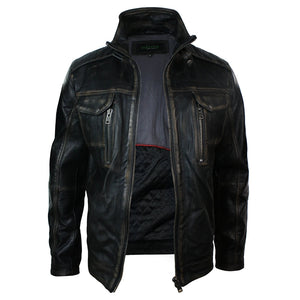 Herrenjacke 100% Echtleder Schwarz Braun Getragenes Design Hoher Kragen Lässig - Infinity Leather - 3