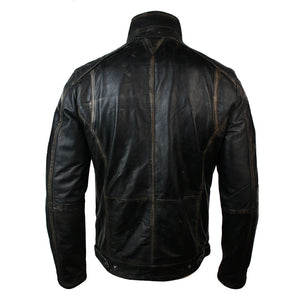 Herrenjacke 100% Echtleder Schwarz Braun Getragenes Design Hoher Kragen Lässig - Infinity Leather - 5