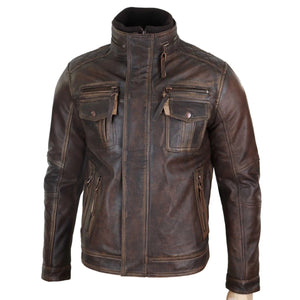 Men's Distressed Leather Biker Jacket Brown - Infinity Leather - 2