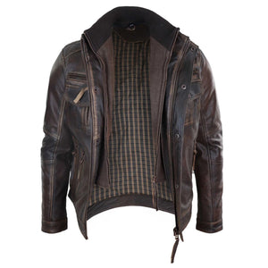 Men's Distressed Leather Biker Jacket Brown - Infinity Leather - 3