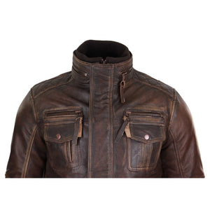 Men's Distressed Leather Biker Jacket Brown - Infinity Leather - 4