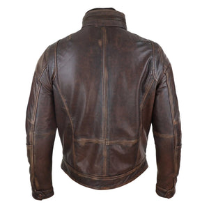 Men's Distressed Leather Biker Jacket Brown - Infinity Leather - 5