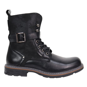 Mens Distressed PU Leather Boots - Black - Elong - 1