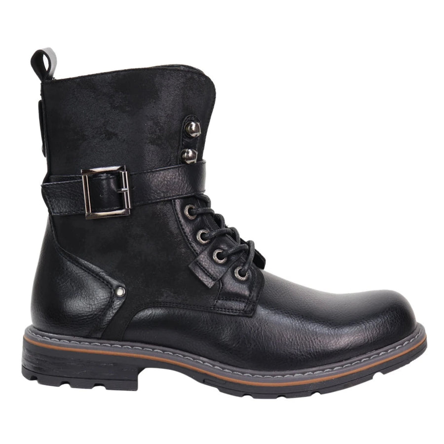 Mens Distressed PU Leather Boots - Black - Elong - 1