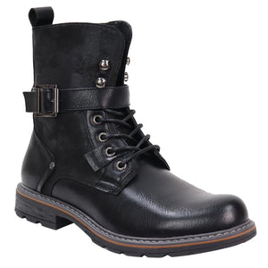 Mens Distressed PU Leather Boots - Black - Elong - 2