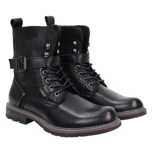 Mens Distressed PU Leather Boots - Black - Elong - 3