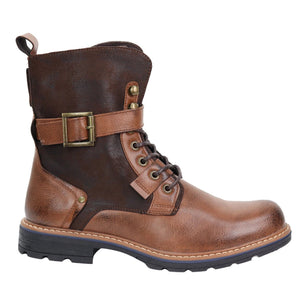 Mens Distressed PU Leather Boots - Camel - Elong - 5
