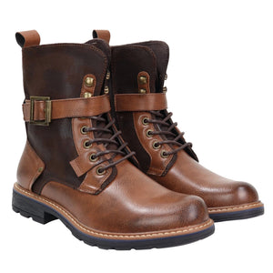 Mens Distressed PU Leather Boots - Camel - Elong - 6
