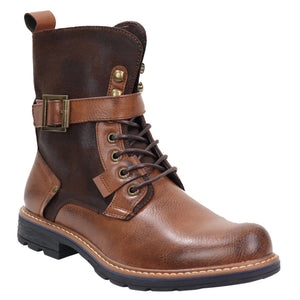 Mens Distressed PU Leather Boots - Camel - Elong - 7